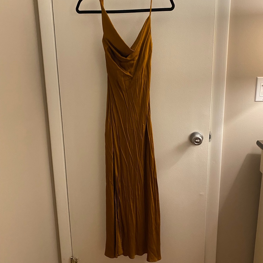 Copper silk slip dress